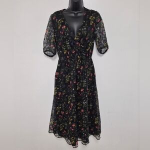 Oasis Colorful Floral Lace Fairy Romantic Ethereal Midi Dress sz S